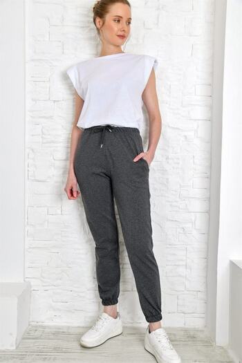 AQE FASHION Γυναικεία Slim-Fit ελαστική αθλητική φόρμα Grey Melage