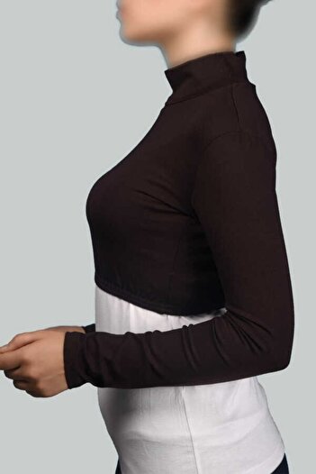 Altobeh Long Sleeve Turtleneck Throated Lycra Combed Cotton Women's Half Body - Dark Brown