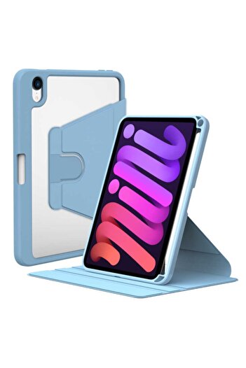 Nezih Case Ipad Mini 6 / Ipad Mini 7 Uyumlu Kalem Bölmeli 360 Dönebilen Arkası Şeffaf Standlı Kılıf