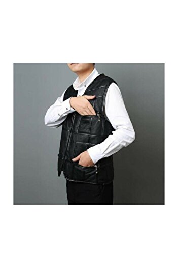 DERİDEPO Leather Fur Vest 5xl