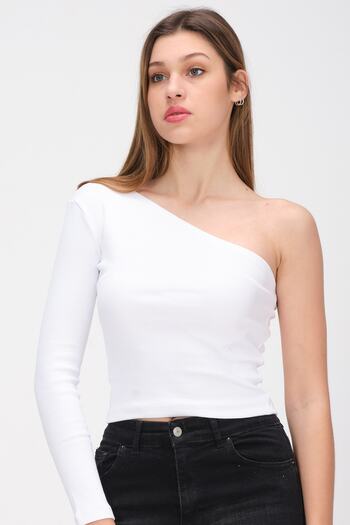 PUNKY CAT Women's White Single Sleeve Knitted Blouse