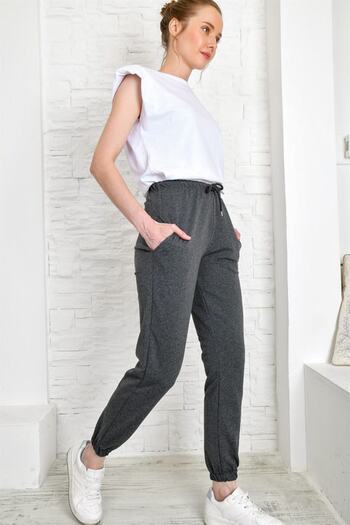 AQE FASHION Γυναικεία Slim-Fit ελαστική αθλητική φόρμα Grey Melage