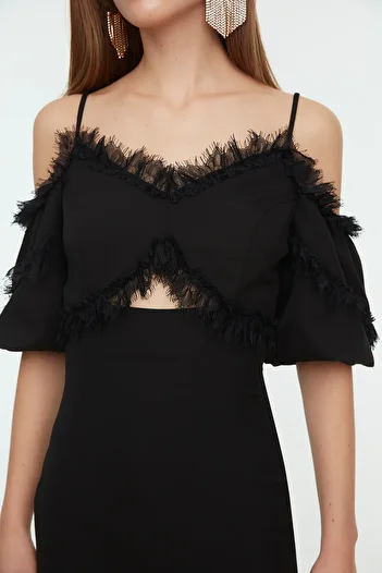 Trendyol Collection Rochie de seara cu croiala A din Dantela Neagra - TPRSS20EL0015