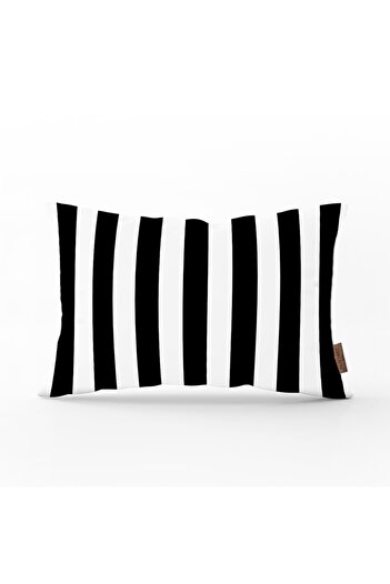 Alacastore Plain Dark Navy Blue White Striped Decorative Rectangle Thin Pillow Throw Pillow Cover