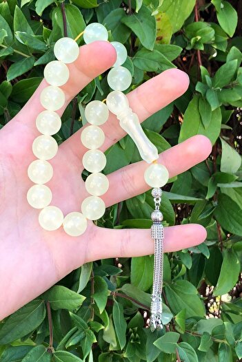 Doğan Silver Men's Ecru Cat Eye Ankle Size Powder Press Rosary Dgn1123