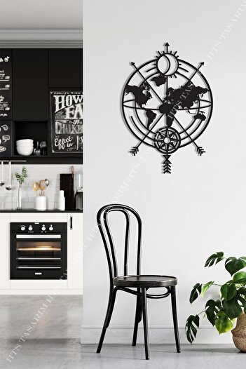 HTS TASARIM Pusula Harita Duvar Tablosu 75x51cm - Ahşap Dekoratif Modern Duvar Süsü Lazer Kesim