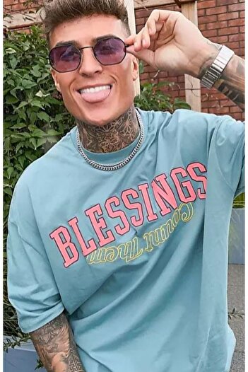 Black Sokak Pánské oversize tričko s potiskem Turquoise Blessings