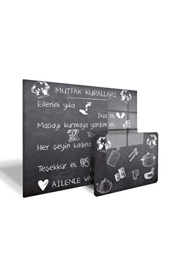 Decorita 2'li Takım Karatahta Görünümlü | Cam Ocak Arkası - Cam Kesme Tablası