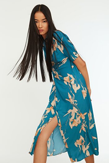 Trendyol Collection Multicolored Gather Detailed Midi Woven Shirt Dress TWOSS21EL1018