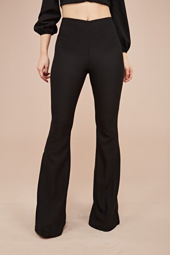 MEECY Women's Black Wide Leg Fabric Trousers