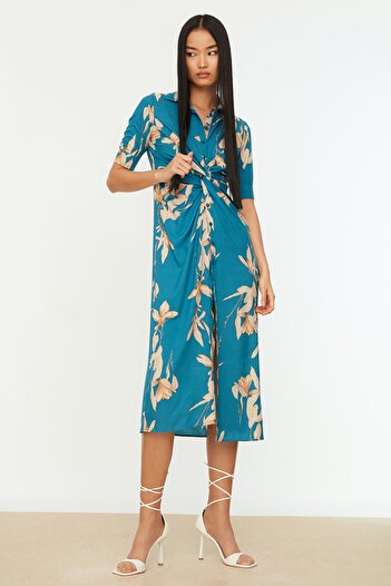 Trendyol Collection Multicolored Gather Detailed Midi Woven Shirt Dress TWOSS21EL1018
