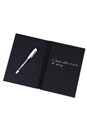 Tasarım Siyah Defter Vav Patterned Wooden Cover Notebook with Black Leaves Black Pages Memory Notebook 70 Pages Gift Notebook