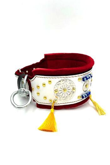 Tasma Market White Shepherd Dog with Leather Tassels