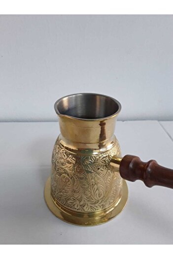 kapadokyahediyelik 4.75" Jumbo Brass Coffee Pot - Long Size Wooden Handle
