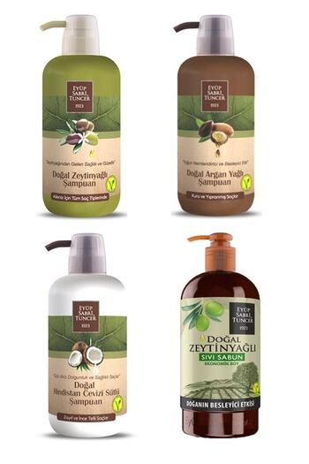 Eyüp Sabri Tuncer Natural Argan and Olive Oil Coconut Milk Shampoo - 600 ml + 750ml Olive Oil Liquid Soap