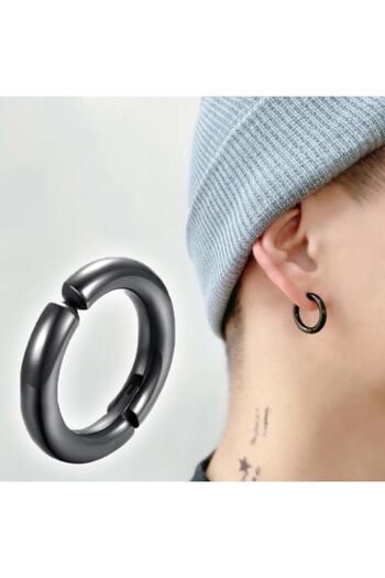 Jaida Moda Black Unisex Steel Hoop Earrings - Thick Compression