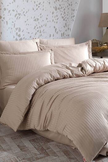 Hobby Striped Satin Double Jacquard Duvet Cover Set Beige