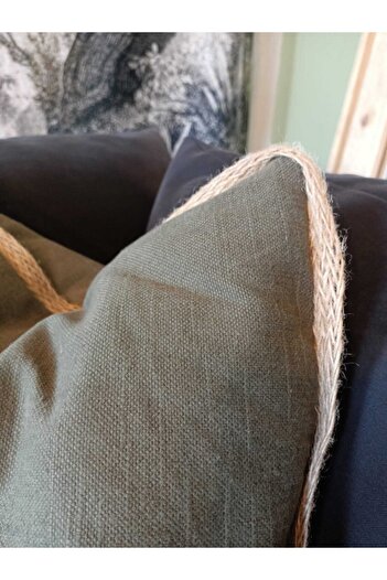 Alacastore Khaki Green Linen Fabric Throw Pillow Pillow Case with Jute Piping 43x43