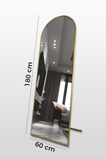 Marsah Home Gold Metal Çerçeveli Oval Ayaklı Boy Aynası 180 X 60 Cm