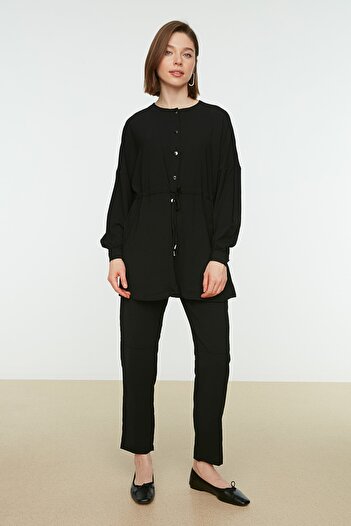 Trendyol Modest Black Tie Waist Shirt-Pants Woven Suit TCTSS21AU0237