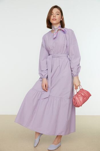 Trendyol Modest Φόρεμα λιλά με λαιμόκοψη με ζώνη TCTSS21EL3330