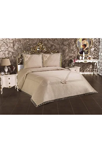 Çeyizci Bedspread Jacquard Pattern Double Cappuccino