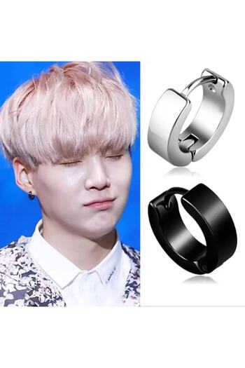 Jaida Moda Unisex Steel Black And Silver Hoop Earrings