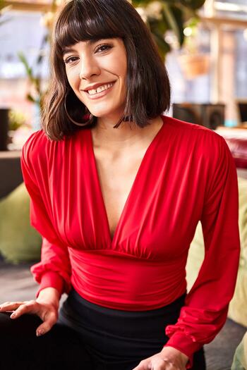 Olalook Women's Red Deep Low-cut Waist Banded Crop Blouse BLZ-19001696