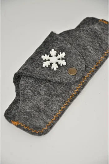 mottomia Single Dark Gray Felt Handmade White Snowflake Figured Sun and Reading Glasses Case