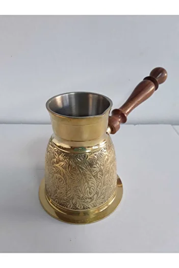 kapadokyahediyelik 4.75" Jumbo Brass Coffee Pot - Long Size Wooden Handle