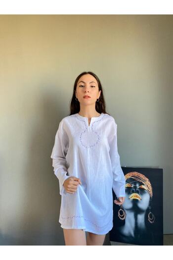 Esvap Butik Şile Cloth Tunic Long Sleeve Front Embroidered