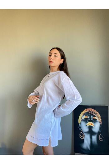 Esvap Butik Şile Cloth Tunic Long Sleeve Front Embroidered