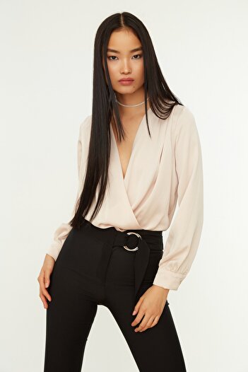 Trendyol Collection Beige Woven Double Breasted Collar Satin Body TOFAW19BB0678