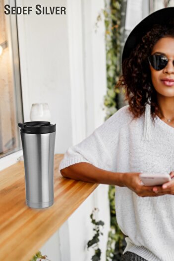 SEDEF SİLVER Steel Thermos Cup 500 ml Thermos Mug Mug Vehicle Thermos Coffee Cup Tea Cups 659