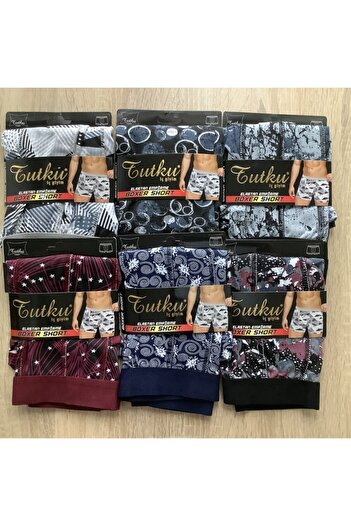 Tutku Men's Colorful Patterned Lycra Sports Boxers 6 Pack