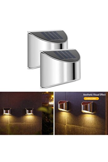 TechnoSmart 2adet Solar Metal Tek Taraflı Aplik Duvar Lambası Dekoratif Led Aydınlatma Güneş Enerji