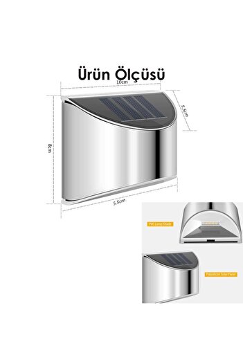 TechnoSmart 2adet Solar Metal Tek Taraflı Aplik Duvar Lambası Dekoratif Led Aydınlatma Güneş Enerji