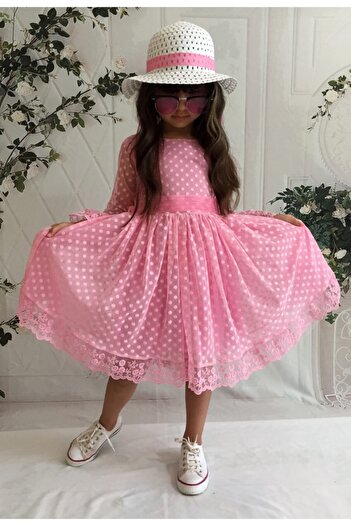 Delfini kids Κοριτσίστικο φόρεμα με δαντέλα Princess Model με καπέλο