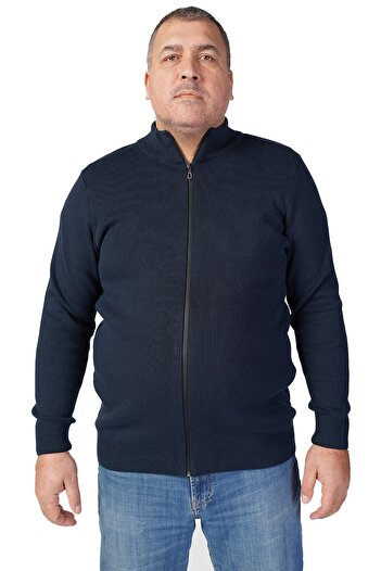 Trist Star Large Size Navy Blue Stand Collar Zippered 100% Cotton Men's Cardigan Trist-2107