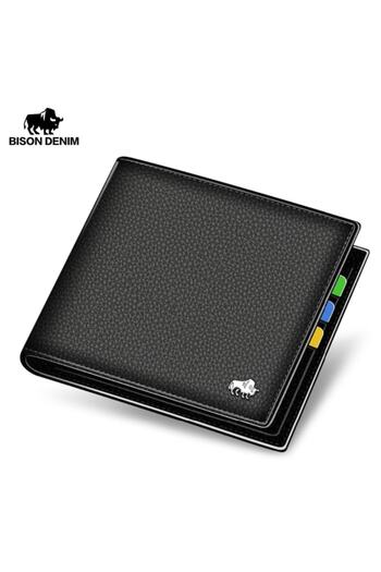 BISON DENIM Men's Thin Genuine Leather Italian Design Card Holder Wallet
