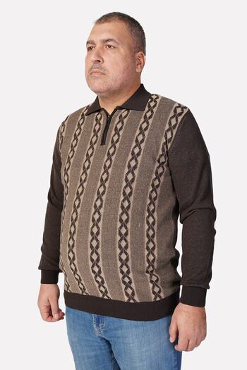 Trist Star Large Size Brown Polo Collar Zippered 100% Cotton Men's Sweater Trist-2109