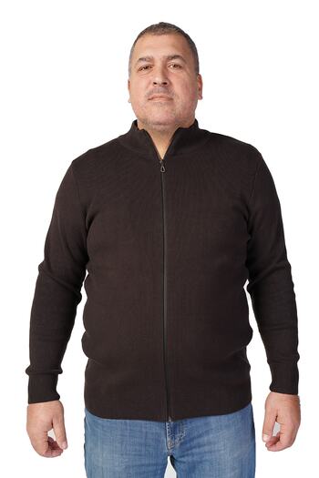 Trist Star Large Size Brown Stand Collar Zippered 100% Cotton Men's Cardigan Trist-2107