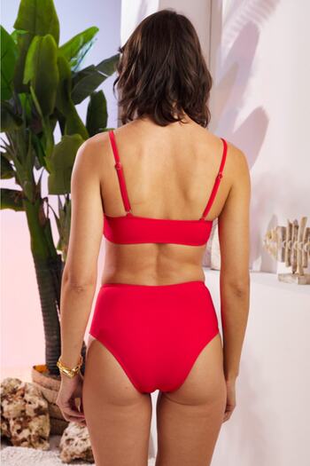 Pierre Cardin Women's Shoulder Chain Detailed High Waist Bikini Set, Women's Red Bikini Set