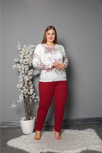 MEBA New Season Winter Long Sleeve Interlock Fabric Combed Cotton Women's Burgundy Pajamas Set