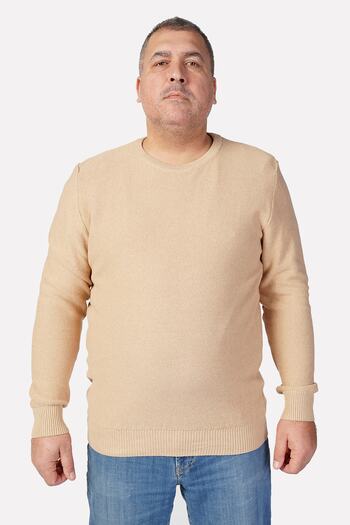 Trist Star Large Size Beige Crew Neck 100% Cotton Men's Sweater Trist-2110