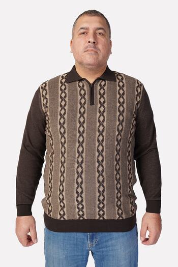 Trist Star Large Size Brown Polo Collar Zippered 100% Cotton Men's Sweater Trist-2109