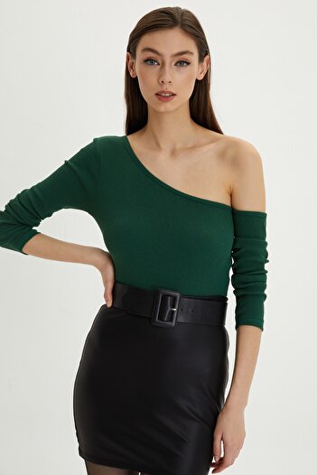 Cool & Sexy Női zöld aszimmetrikus galléros blúz TEM74