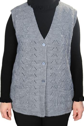 Fresh&Moda Gray V-Neck Chain Knitwear Women's Vest