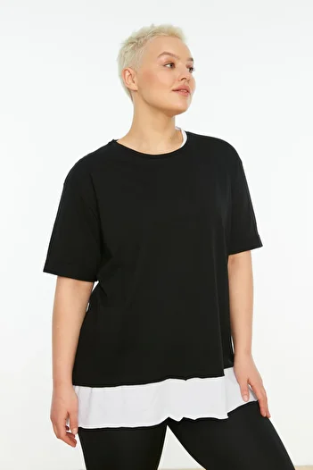 Trendyol Curve Plus Size Black Boyfriend Fit T-Shirt - 100% Cotton, Removal Look Tbbss22Ts0727