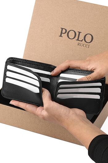 POLO Rucci مجموعة هدايا محفظة وسوار وحزام للرجال باللون الأسود